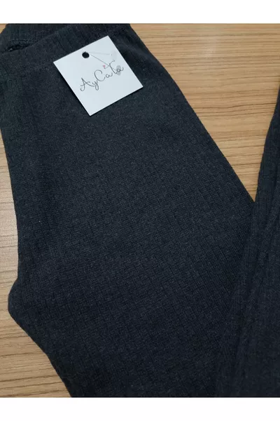 Unisex Gerippte Fleecegefütterte Kinderleggings mit Pelz innen, Rauchgrau,  Jahre