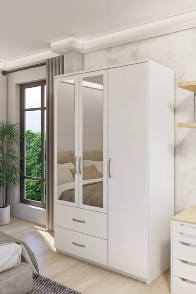 Gm Home Wardrobe with Mirror, 3 Doors and 2 Drawers