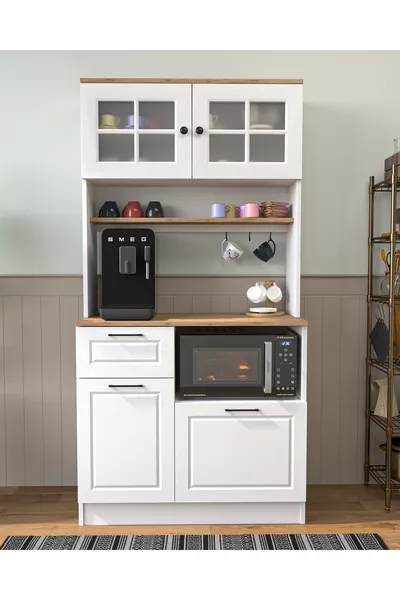 Multipurpose Glass Coffee Corner Cabinet WOOD-WHITE