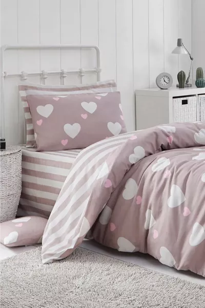 Комплект спално бельо с лесно гладене за еднолицеви легла, цвят праскова