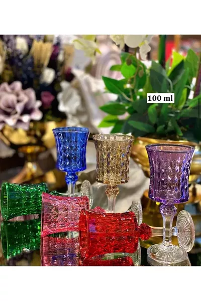 كأس ماء-قهوة جانبي يدوي الصنع 6 ألوان مختلفة - 6 كؤوس ماء كريستالية ملونة بمقابض -(مل)