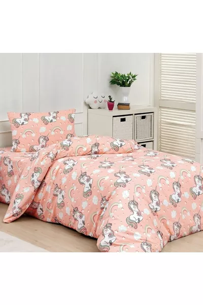 Set di Biancheria da Letto Singolo per Bambina con Lenzuolo Elastico in Cotone Unicorn (Fitted)