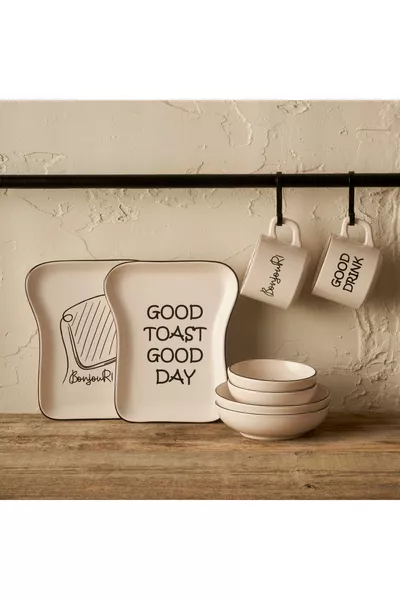 Set da colazione Toast in ceramica 8 pezzi per 2 persone, nero