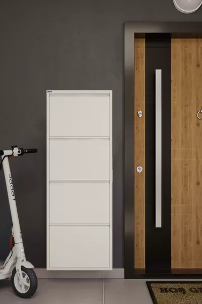 4-Tier Metal Shoe Rack - White