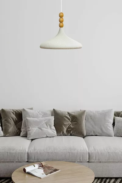 ثريا معلقة فردية بلون الكريم المفتوح مع خرز خشبي من شامبيون للصالون والمطبخ والبوتيك