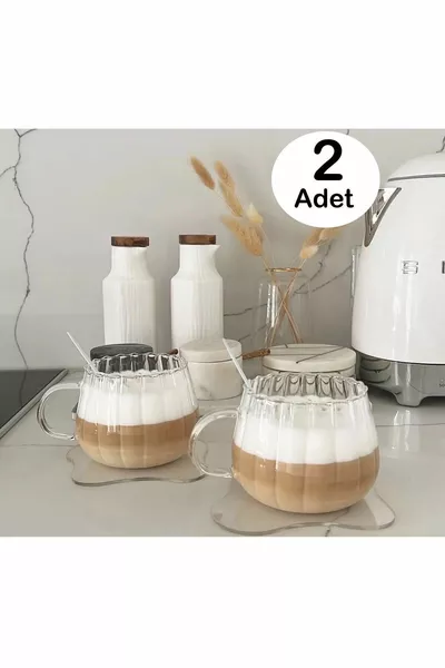 2 Stück hitzebeständige Borosilikat-Thermisk-Tassen mit Linienmuster Glasbecher für Kaffee