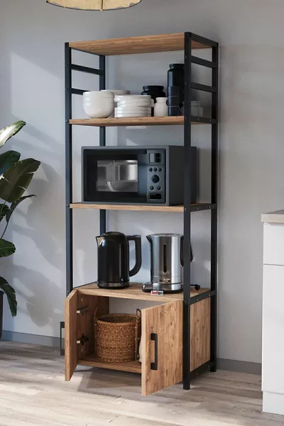 Stand da cucina con 2 ante e 4 ripiani, angolo caffè, scaffale da cucina, bancone cucina, pino colombiano