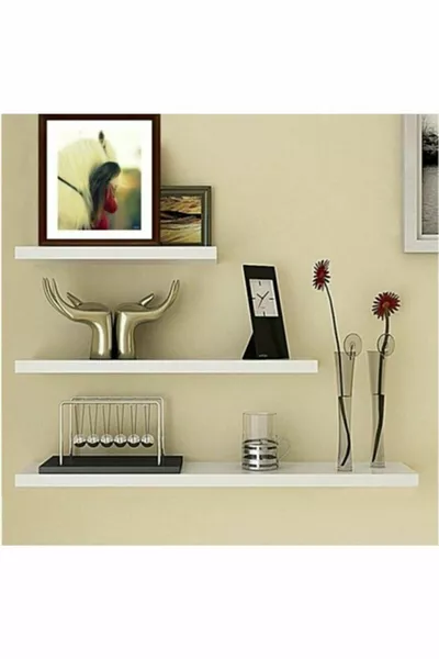 Бял летящ стенен рафт комплект от 3 скрити рафта