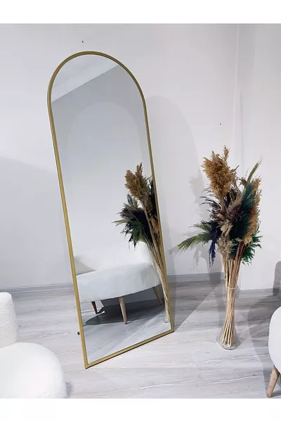 Metal Frame Gold Oval Floor Mirror Cm