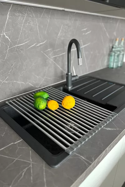 Foldable Sink Top Trivet and Dish Rack Stainless Aluminum - Gray