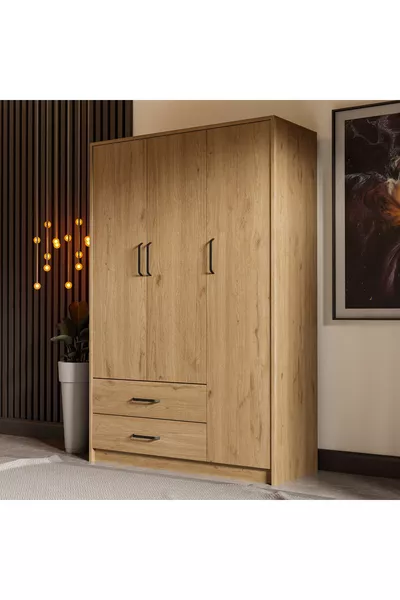  Grande Modern 3 Kapılı 2 Çekmeceli Gardırop Sepet Rengi