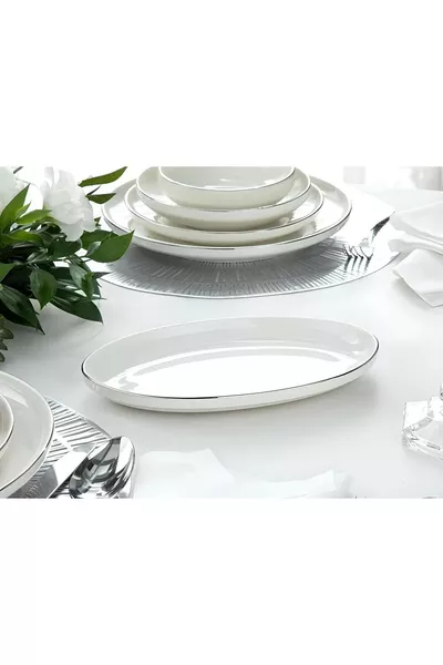 Modern Silver 2-Piece  Cm Medium Size Cream Boat Serving Plate Set