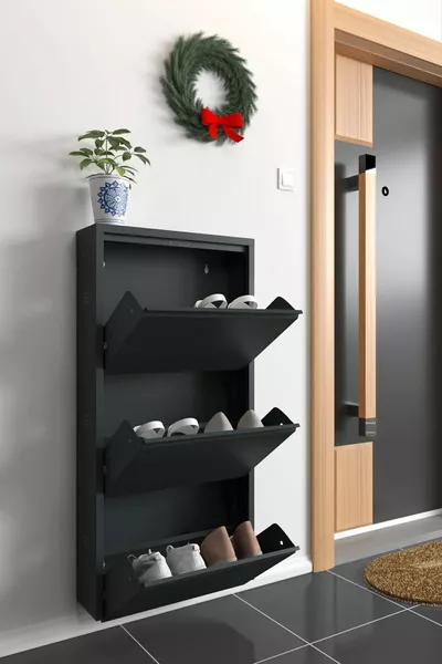Triple Metal Shoe Rack Anthracite