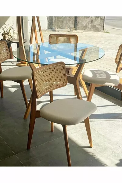 Chaise tressée Zion (4 pièces), chaise de cuisine et de jardin tressée Zion