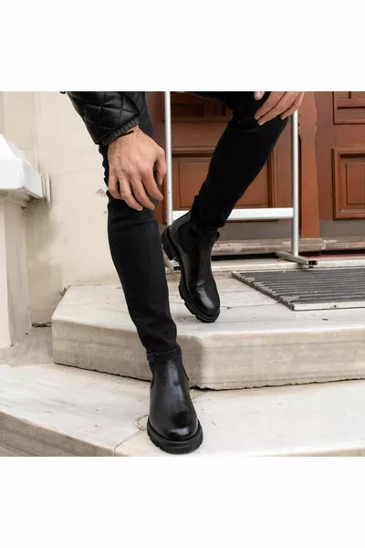  Romeo Qualité Cuir Véritable Bottes Noir Homme