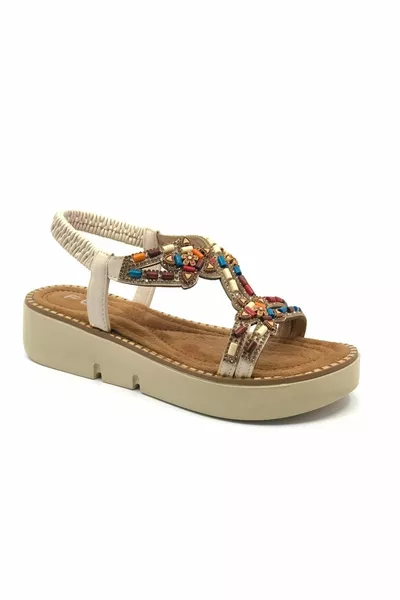 Feles Thick Sole Star Bead Detailed Women's Sandals TEN