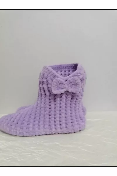 Lavorato a mano velluto lilla doppia suola nastro dettagliato Home Boots Panduf