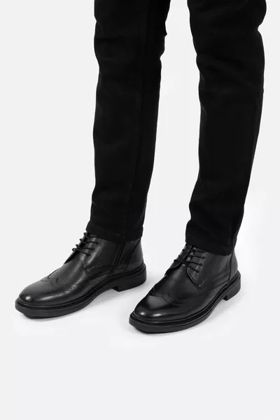 جلد طبيعي أسود الدانتيل المتابعة أحذية رجالية بسحاب 