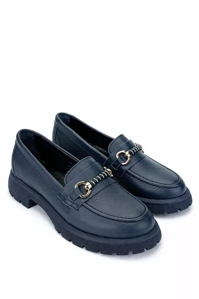 المرأة جلد طبيعي كحلي الأزرق أحذية المتسكع