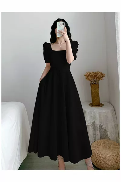 Миди рокля с къс ръкав