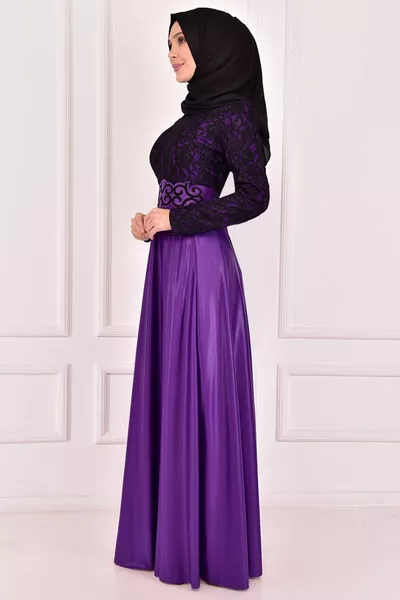 Kanten Detail Avondjurk Paars 