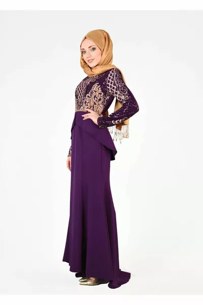 Robe de soirée femme Purple (PURPLE-GOLD) T Sequin Fish-fy Collection