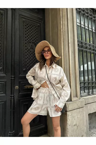 مجموعة قميص السراويل الكتان