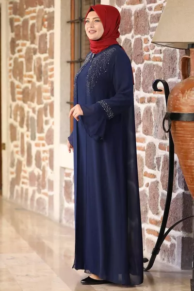 ДАМСКА ТЪМНОСИНЯ ВЕЧЕРНА РОКЛЯ