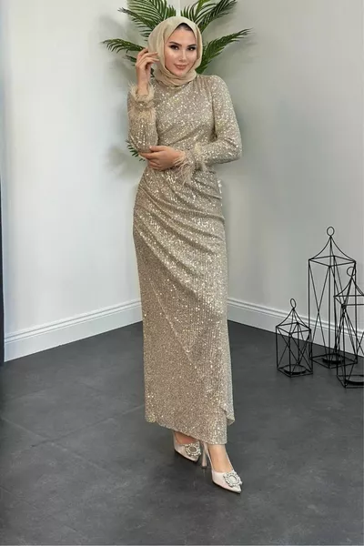 Mouw Franje Pailletten Avondjurk Goud