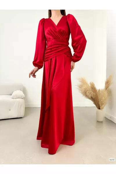 Zweireihiges Abendkleid mit Kragen Princess Long Sleeve Design Maxi-Länge