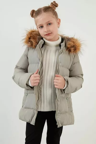 فو الفراء طوق مقنعين معطف جيب الفتيات المعاطف 