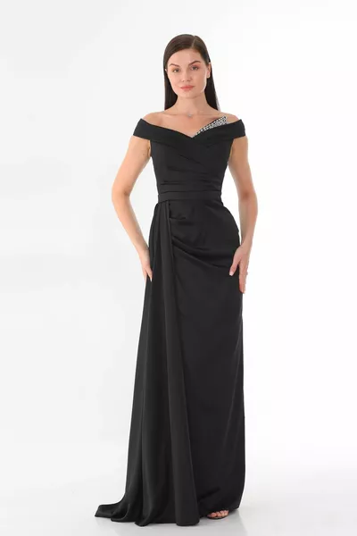 مادونا الساتان مساء اللباس مع أحجار طية صدر السترة