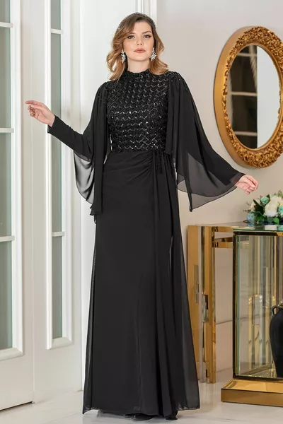 Waist Plus Size Hijab Evening Dresses
