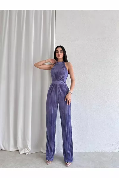 Misscix سروال قصير بلا أكمام الرسن الرقبة المرأة الأرجواني بذلة - مساء اللباس والتخرج بذلة اللباس