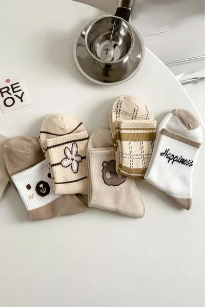 5 pcs mignon ours en peluche motif chaussettes de collège