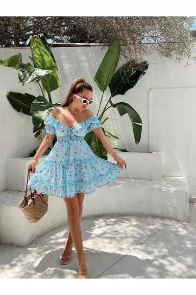 Рокля с флорални детайли Джиджи - синя