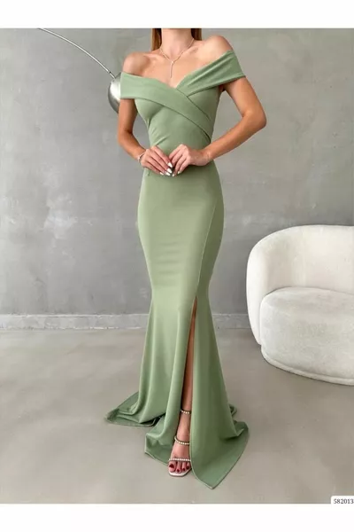 Maxi Abito da sera a sirena con spacco a spalla scesa