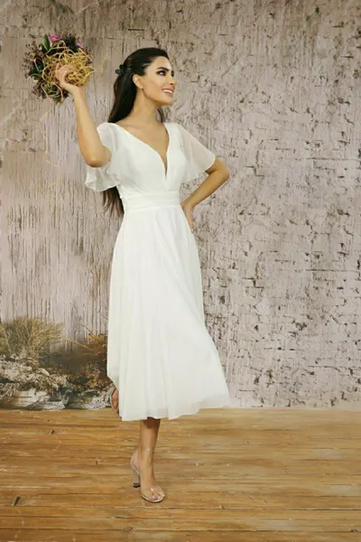 КЪС РЪКАВ СЪРЦЕ ЯКА ШНУР MIDI ШИФОН РОКЛЯ СВАТБА-ГОДЕЖ-ОБЕЩАНИЕ-ЕКСТЕРИОР СТРЕЛБА