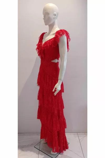 Women's Stone Ruffled Slit Evening Dresses