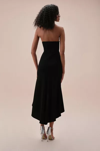 أسود اللون حمالة جيرسي شق اللباس