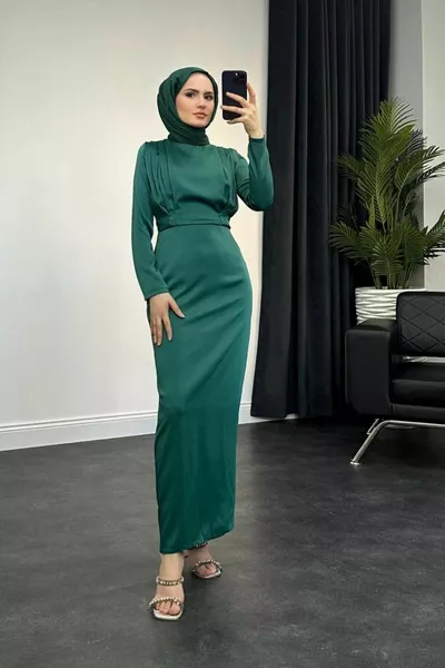 Nana Satin Abito da Sera Smeraldo