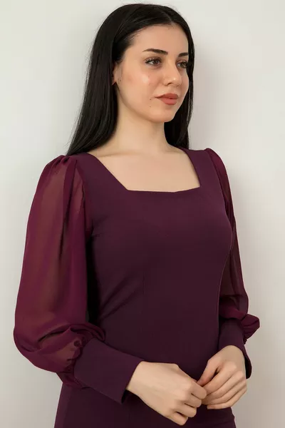 فستان شيفون بأكمام 