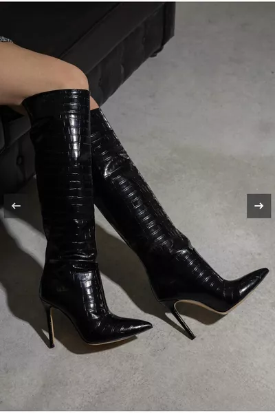 أحذية كروشيه طويلة سوداء نسائية