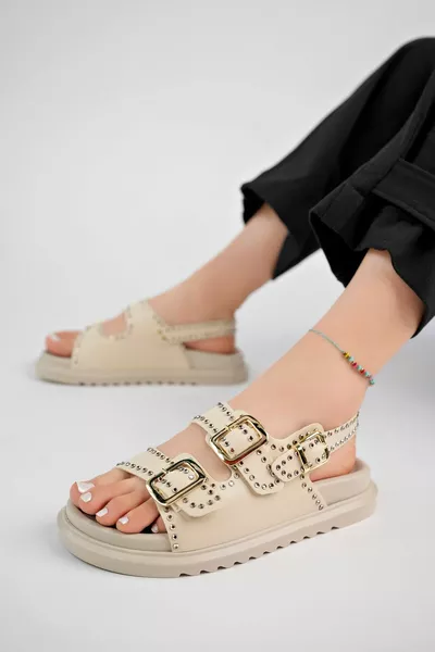 SAPİN Sandales en cuir agrafé pour femmes (TAILLE COMPLÈTE RECOMMANDÉE) 