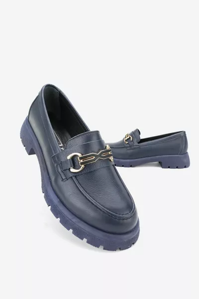 المرأة الأزرق الداكن جلد طبيعي طبيعي  حجم مشبك أحذية المتسكع