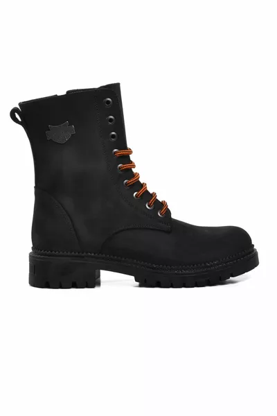 -9 Schwarze Unisex-Stiefel aus Nubuk-Fleece aus echtem Leder