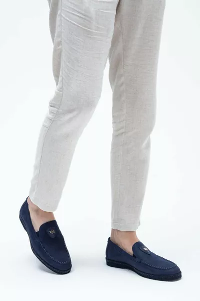 Мъжки обувки от естествена кожа тъмносини мокасини от набук