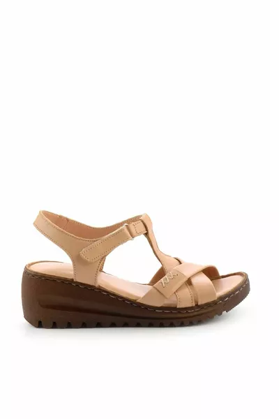 Sandales pour femmes en cuir véritable beige 