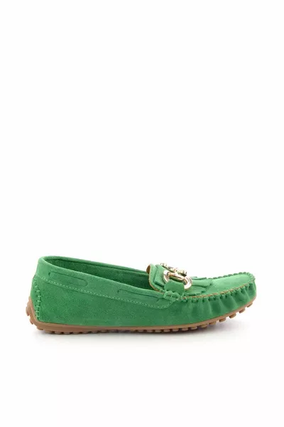 حذاء لوفر نسائي من جلد الغزال الأخضر 