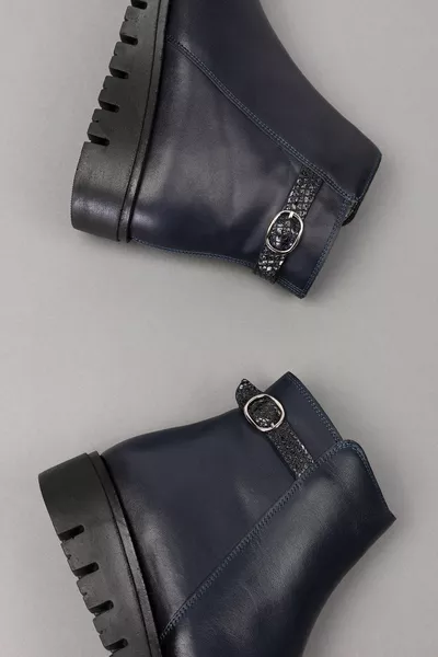 نسائي جلد طبيعي على شكل قرص العسل أحذية مفصلة elnr. الأزرق الداكن